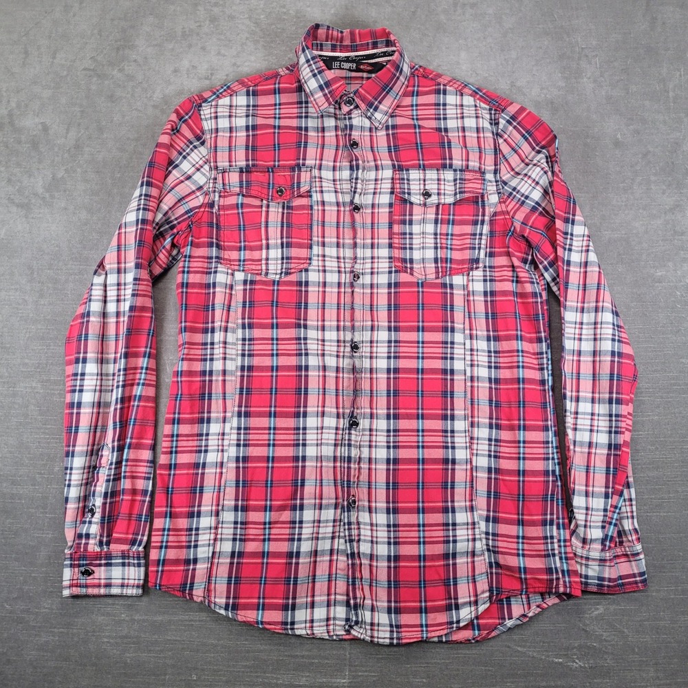 Lee Cooper Mens Red Plaid Long Sleeve Button‎ Down Shirt Size Large L